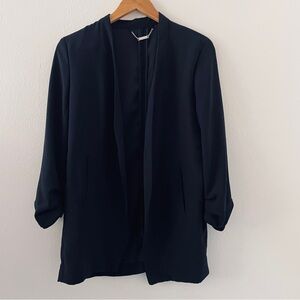 Tahari Navy Blue Open Front Collareless Power Blazer